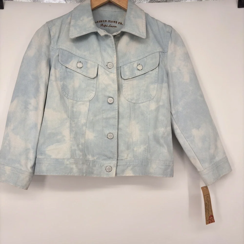 Lauren‎ Ralph Lauren Jacket Womens XS Blue Santorini Fash Tie Dye Denim Trucker - Picture 9 of 11